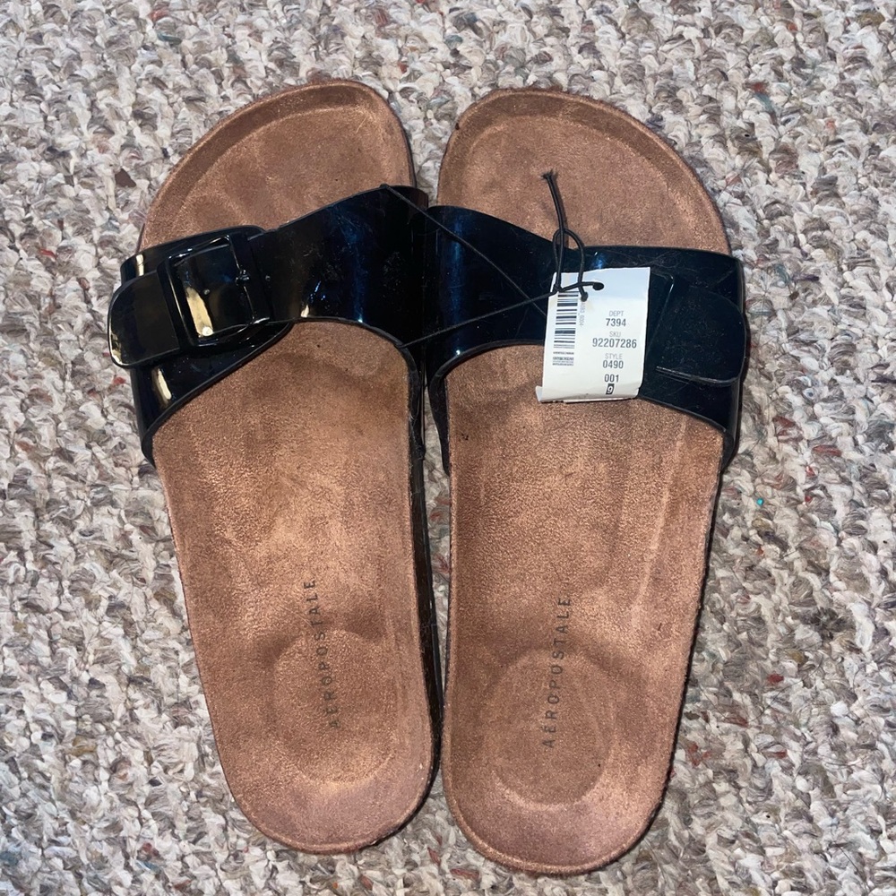 Aeropostale Black and Brown Slide Sandals